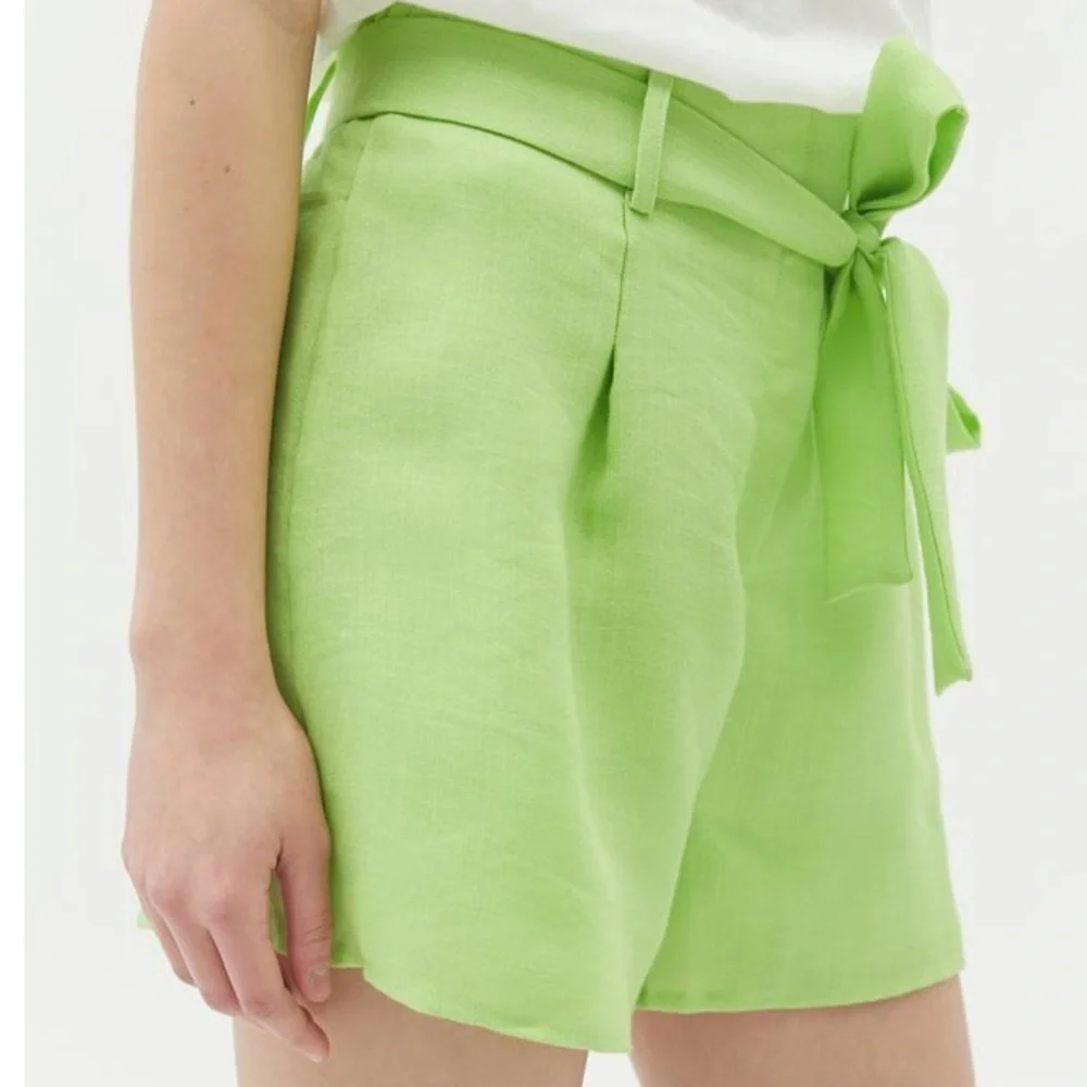 NEW J.O.A. Linen Paperbag Shorts in Lime Green